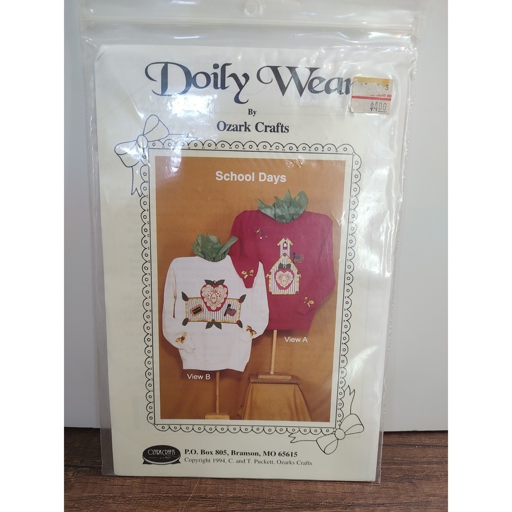 "School Days" ©1994 Doily Wear by Ozark Crafts Applique Pattern # 824 UNCUT P48